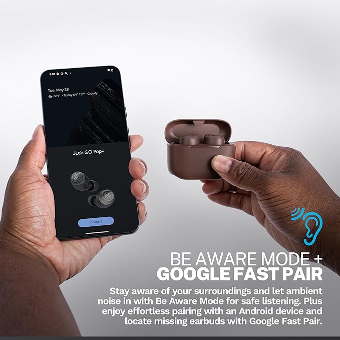 JLab Go Air Pop+ Tones True Wireless Earbuds, in Ear Headphones, Bluetooth Earphones, 35H Playtime Ear Buds, Bluetooth Earbuds with Microphone, USB-C Charging Case, Dual Connect, EQ3 Sound, (7572 W)