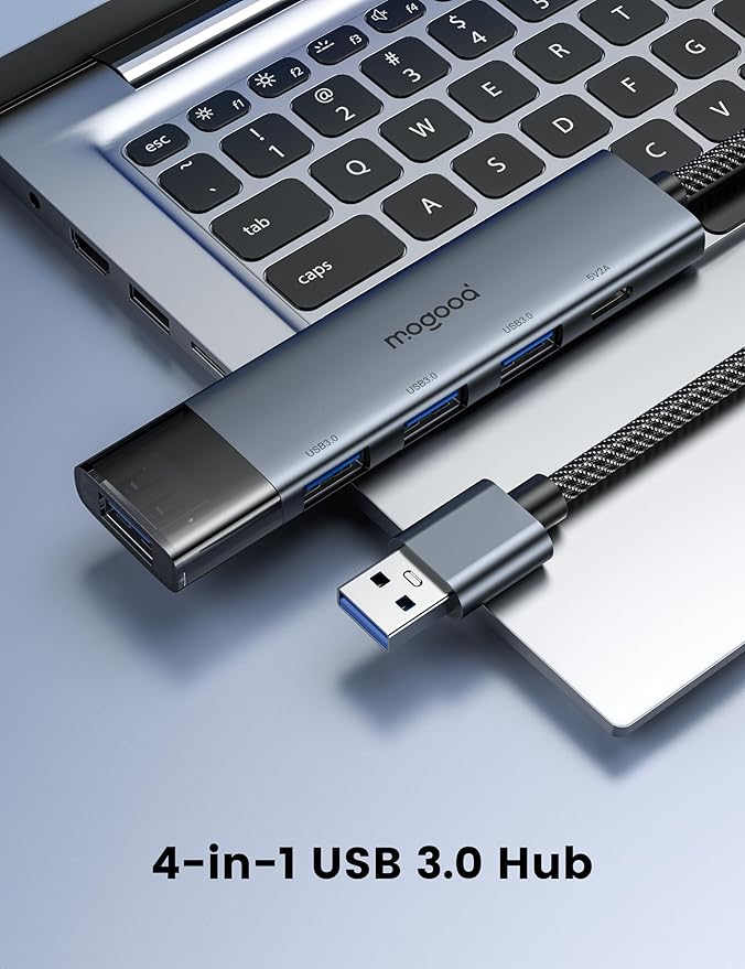 USB 3.0 Hub,MOGOOD 4 Ports Multiple USB Hub USBA Extender [Charging Not Supported] USB 3.0 Adapter HUB Compatible for Laptop,MacBook,PC, Printer, Mobile HDD and More
