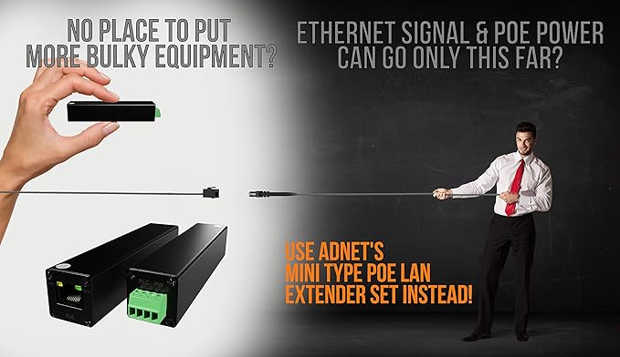 Mini Size 800m 2600ft PoE LAN Extender Over Twisted UTP kit BNC or Copper Wire – PoE Camera or Other Remote Ethernet Device Repeater Booster Bridge - Extended Temp Range - BNC to 2PIN adapters in Set