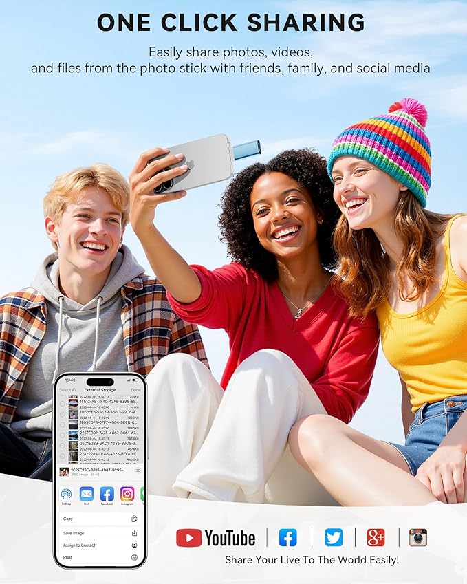 MFi Certified 256GB iPhone Flash Drive, Photo Stick Memory Stick for iPhone iPad, USB Thumb Drive for Photos Videos Transfer & Backup, External Storage Compatible for iPhone/Android/PC/Mac (Blue)