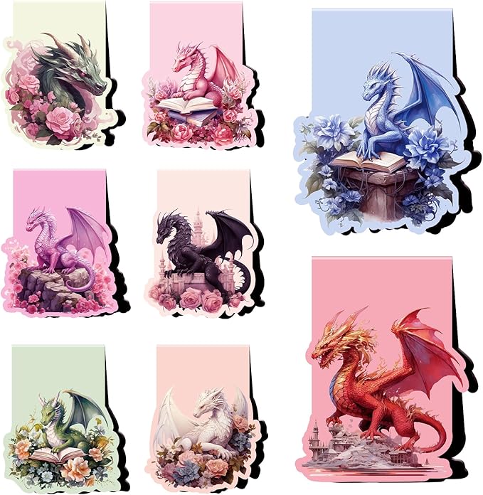 Dragon Flower Magnetic Bookmark - 8 Pcs Fantastic Book Marks Magnets Dragon Floral Leaf Magnetic Bookmarks Cool Animal Bookmark Page Clip Gifts for Book Lovers Students Teacher School Reading