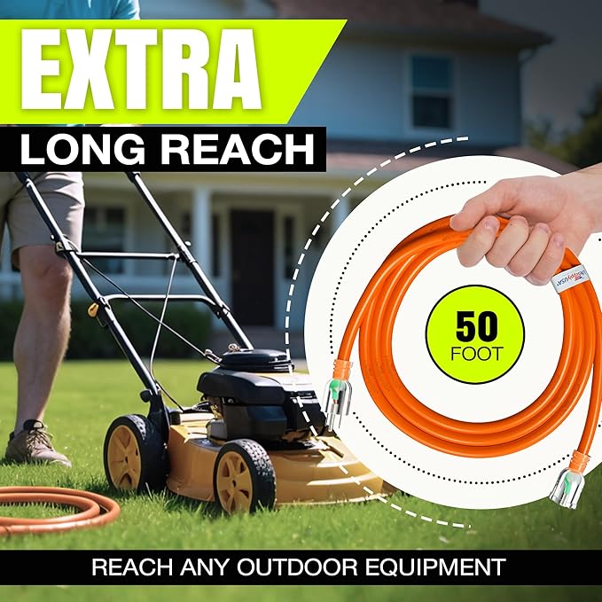50ft Outdoor/Indoor Extension Cord 14/3 Gauge Heavy Duty 3 Prong SJTW, Waterproof, Flexible Cold-Resistant Long Power Cord,15A 125V 1875W, Orange by LifeSupplyUSA