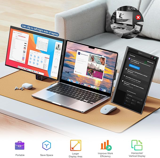 Laptop Screen Extender, 15.6" IPS FHD 1080P Laptop Monitor Extender, Portable Monitor for Laptops, TYPE-C Travel Dual Screen with Adjustable Kickstand, Plug and Play with Wins/Mac/Linux/Chrome/PS5