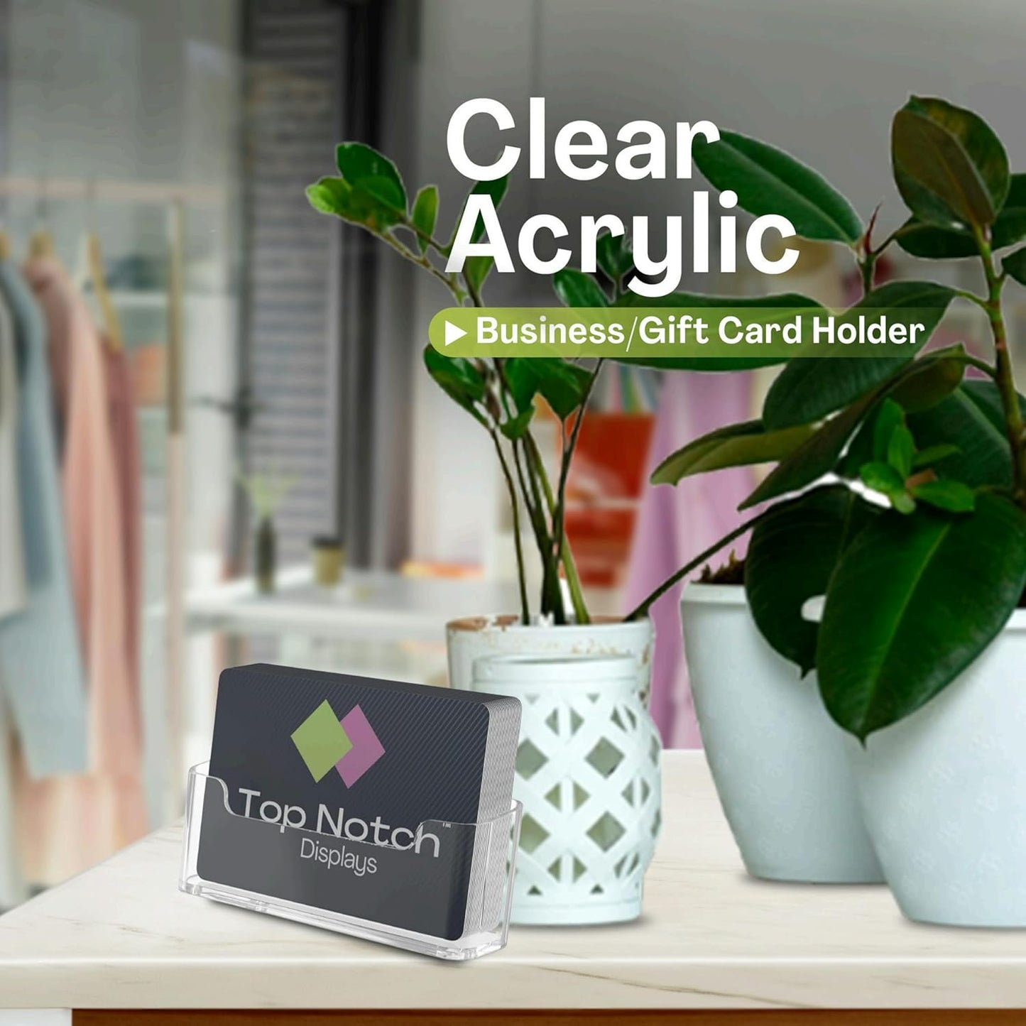 Acrylic Business Card Holder for Desk - Gift & Business Card Display Stand, Sleek & Durable Card Holder Display for Office, Home & Retail Use, Fits 50 Business Card, 12 Pack - Clear