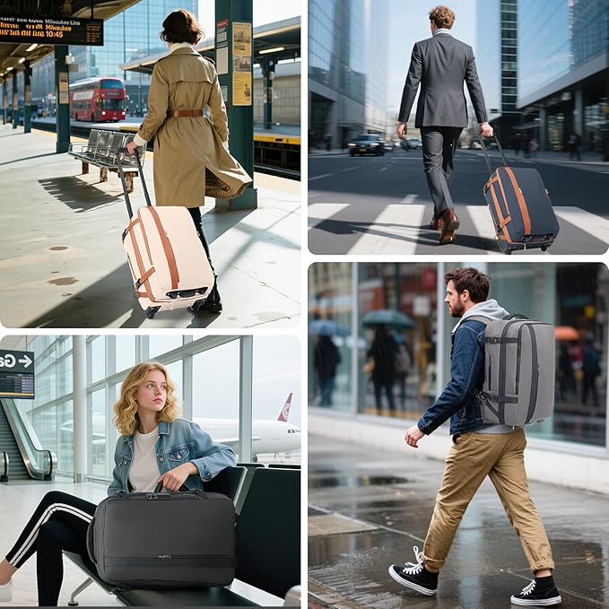 Fanwoli Vacuum Rolling Travel Backpack, Carry On Luggage with TSA Lock & Anti Theft Zipper, 70L Expandable Airback with Compression Pump, Waterproof Laptop Bag Ideal for Flight & Business,Grey