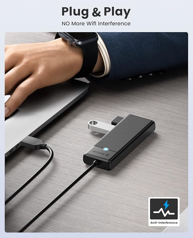 ORICO USB 3.0 Hub, 4-Port USB Hub, Ultra Slim USB Splitter for Laptop for MacBook, Mac Pro, iMac, Surface Pro,XPS, PS5, PC, Flash Drive, Mobile HDD(Black/0.5ft)