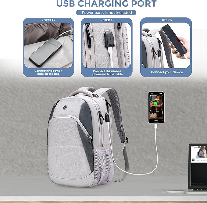 Swissdigital Design Business Laptop Backpack, College Laptops Backpack with USB Charging Port for Men and Women Fits 16 Inch Notebook, Mauve Grey | ANDWIL