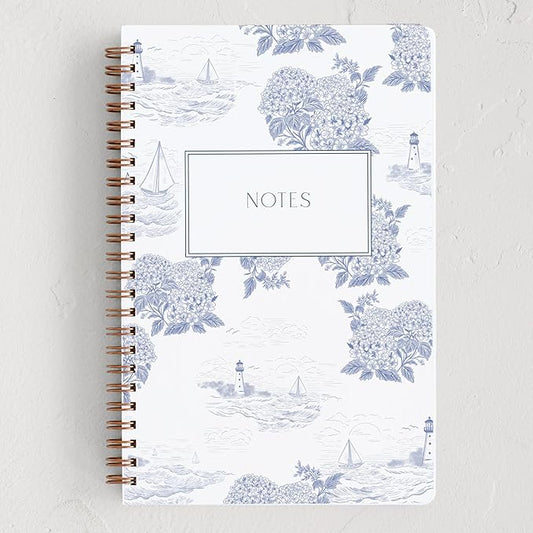 Minted Coastal Toile Notebook, Writing Journal for Notes & Journaling, Durable Paper Cover, Modern, Colorful & Simple Spiral Bound Journal Notebook with 160 Lined Pages, 5.5" x 8.5"