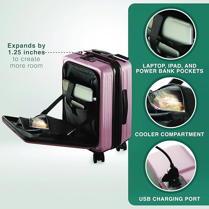 Luggage Sets 3 Piece, 22 Inch Carry on Luggage and 24 Inch Suitcases with Wheels Spinner, Durable Hard Shell Suitcase Set, Expandable Travel Suitcase, Pink