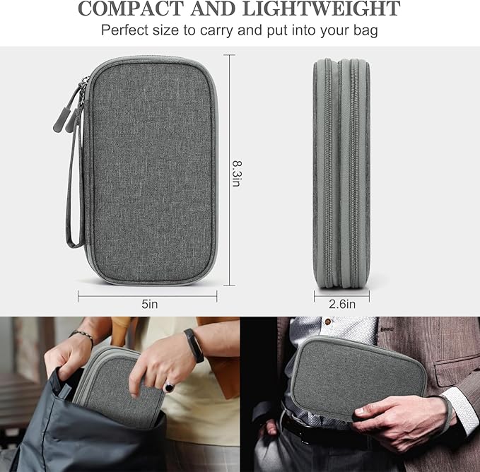 FYY Electronic Organizer, Travel Cable Organizer Bag Pouch Electronic Accessories Carry Case Portable Waterproof Double Layers Storage Bag for Cable, Cord, Charger, Phone, Large Size, Dark Grey