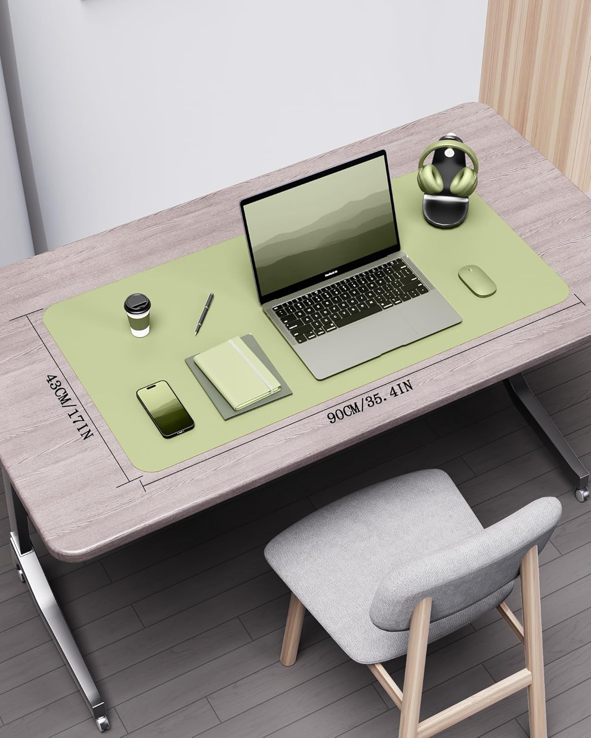 YSAGi Double-Sided Desk Pad, 35.4"x17" Leather Desk Mat, Eco Cork Desk Pad Protector,Large Mouse Pad,Waterproof Desk Blotter for Office/Home (Matcha Green/Cork)