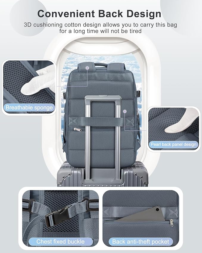 VECAVE Carry On Backpack for Women,Large Travel Backpack Flight Approved,Waterproof 14 Inch Laptop Backpack Business Work Backpacks Men Mochila De Viaje Blue