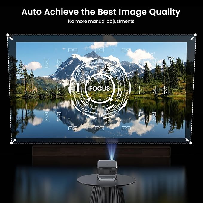 2000 ANSI Official Licensed Google TV Outdoor Projector 4K Full HD, Smart Projector with Wifi and Bluetooth, Auto Focus, Dolby Sound, Built-in Apps, HAPPRUN Indoor Home Theater with 270° Stand