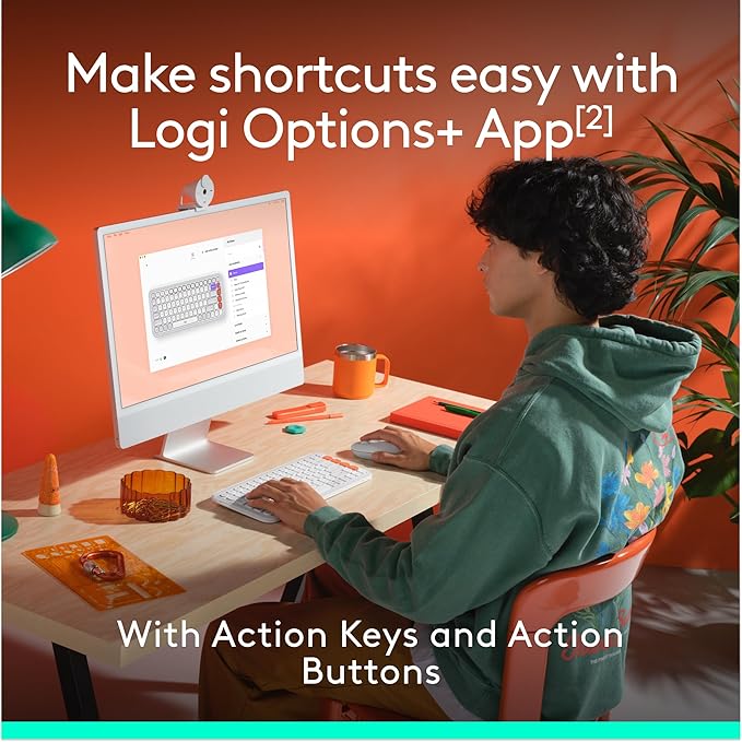 Logitech POP ICON Combo, Bluetooth Keyboard and Mouse Combo, Comfortable Typing, programmable Keys and Buttons, Quiet clicks, Easy-Switch up to 3 Devices - Off-White