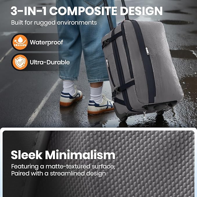 Fanwoli Vacuum Rolling Travel Backpack, Carry On Luggage with TSA Lock & Anti Theft Zipper, 70L Expandable Airback with Compression Pump, Waterproof Laptop Bag Ideal for Flight & Business,Grey