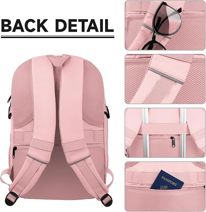 Lapsouno Business Laptop Backpack,Travel Backpack, Carry on Backpack for Women, TSA 15.6 Inch Travel Laptop Backpack with USB Port, College School Business Backpack for Women, Light Pink