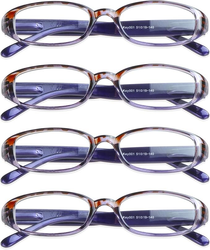 VisionGlobal 4 Pairs Reading Glasses with Spring Hinge, Blue Light Blocking Glasses for Women/Men (Purple,+3.50 Magnification)