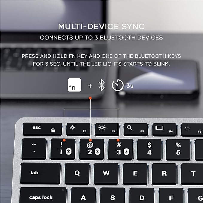 Satechi Slim X1 Bluetooth Backlit Keyboard for Mac, Illuminated Keys & Multi-Device Sync, for MacBook Air/Pro M4, iPad Air/Pro M4/M3, iPad mini, Mac mini, iMac - Silver