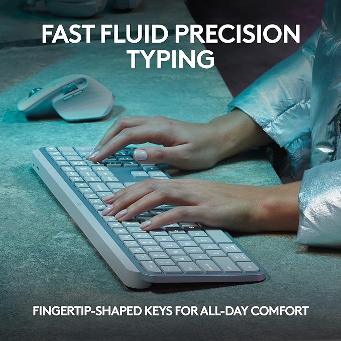 Logitech MX Keys S Wireless Keyboard, Low Profile, Fluid Precise Quiet Typing, Programmable Keys, Backlighting, Bluetooth, USB C Rechargeable, for Windows PC, Linux, Chrome, Mac - Pale Grey
