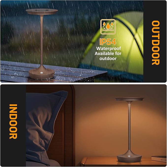 2 Pack LED Rechargeable Cordless Table Lamps, Portable Outdoor Battery Operated Table Light 3 Color Stepless Dimming Table Lamp with Memory Function for Patio Restaurant Dining Room Rust