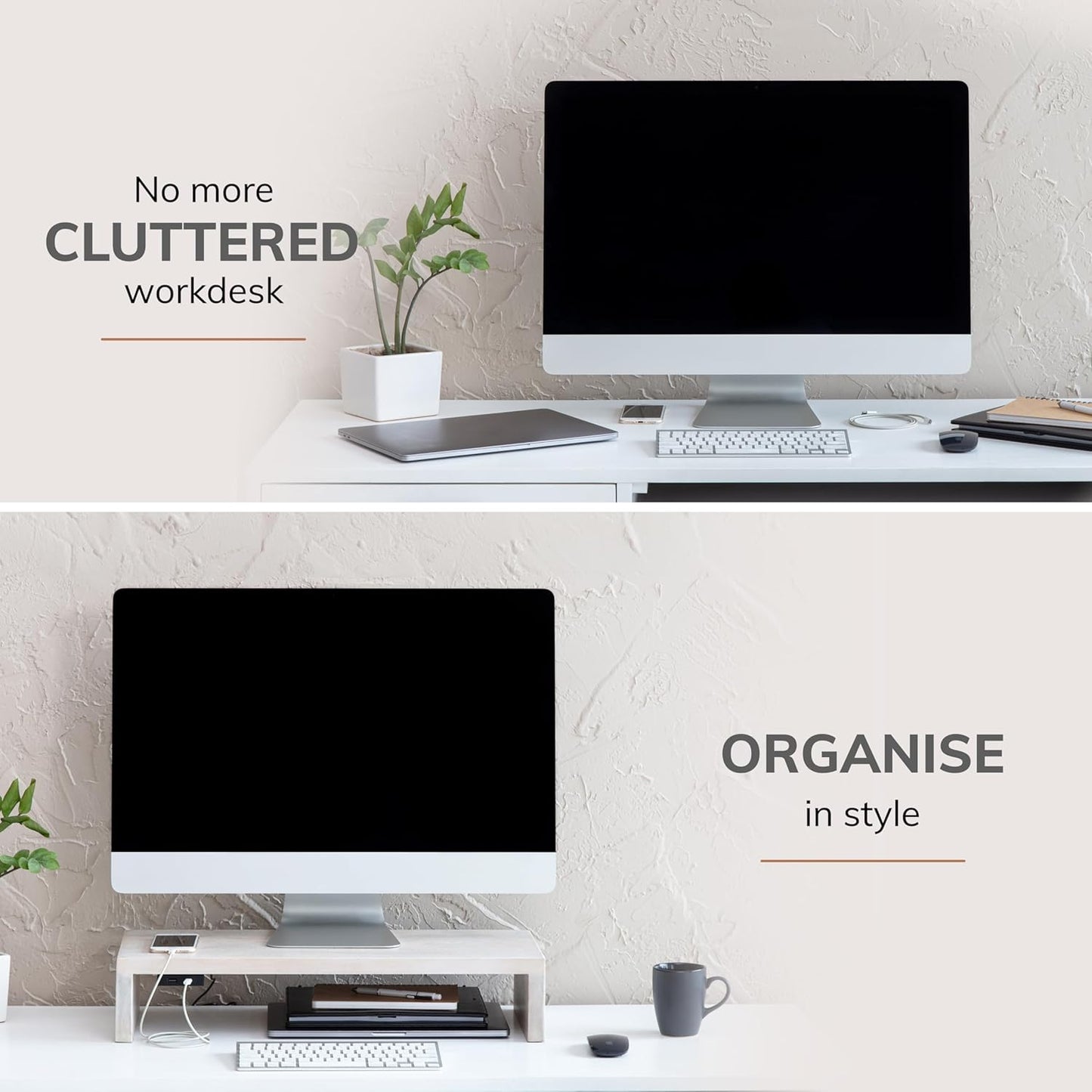 Anji Mountain Wooden Monitor Stand - Elegant Monitor Riser,Perfect Monitor Stand for Desk Organization, Durable Wood Construction monitor stands,Enhances Ergonomics and Workspace Efficiency,White Wash