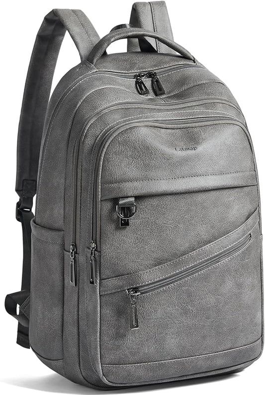 43L Backpack for Women Men - Vegan Leather Backpack Purse Travel Carry-on Bag College Bookbag Work fits 17" Laptop,DimGray