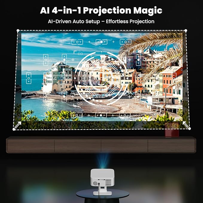 [Netflix-Licensed/1500ANSI] Smart Outdoor Projector: NICPOW 4K Projector with Wifi and Bluetooth, Built-in Apps, Auto Focus & Keystone, Portable Proyector for Home & Outdoor Use, White