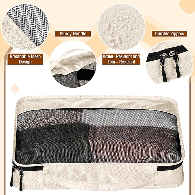 5 Pcs Packing Cubes for Suitcase Large Travel Cubes Carry on Luggage Organizer Bags for Clothes Accessories(L,Khaki)