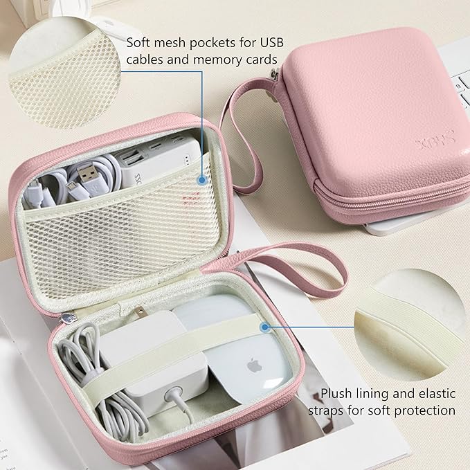 Charger Case for Macbook, Portable Tech Electronic Organizer Bag,Travel Storage Pouch for Laptop Accessories, MacBook Power Adapter, Charging Cords, USB Drives, Power Bank (Pink, L)