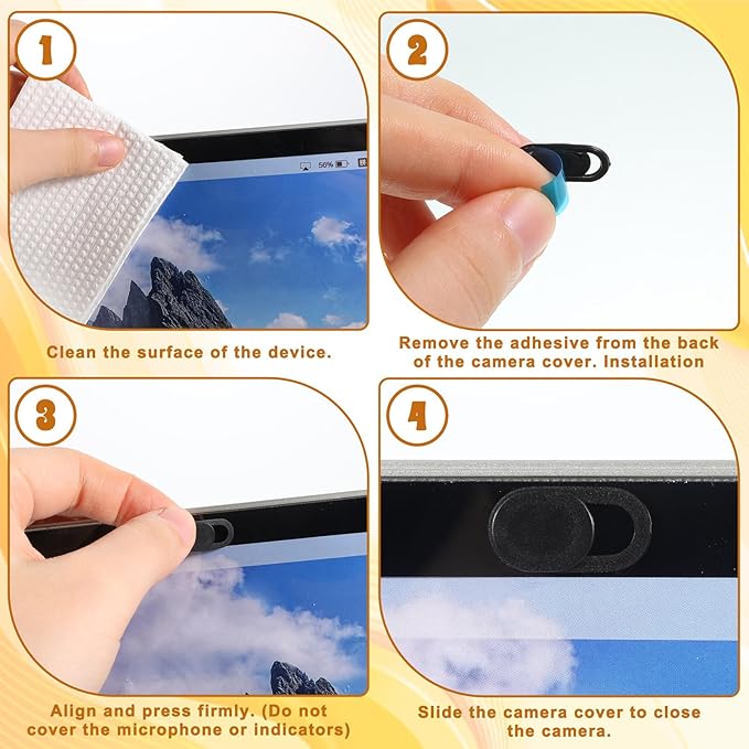 50 Pcs Webcam Cover Slide, 0.023 Inch Ultra-Thin Universal Camera Privacy Cover Black Camera Covers Slide for Phone, Laptop, Computer
