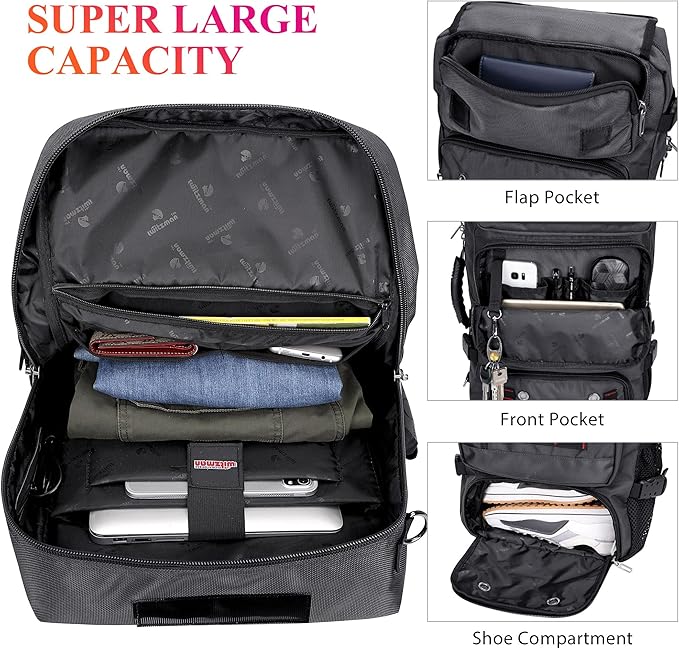 WITZMAN Carry on Travel Backpack for Men Women Airline Approved Convertible Nylon Duffle Backpack Luggage Bag (B682 Silvery Grey)