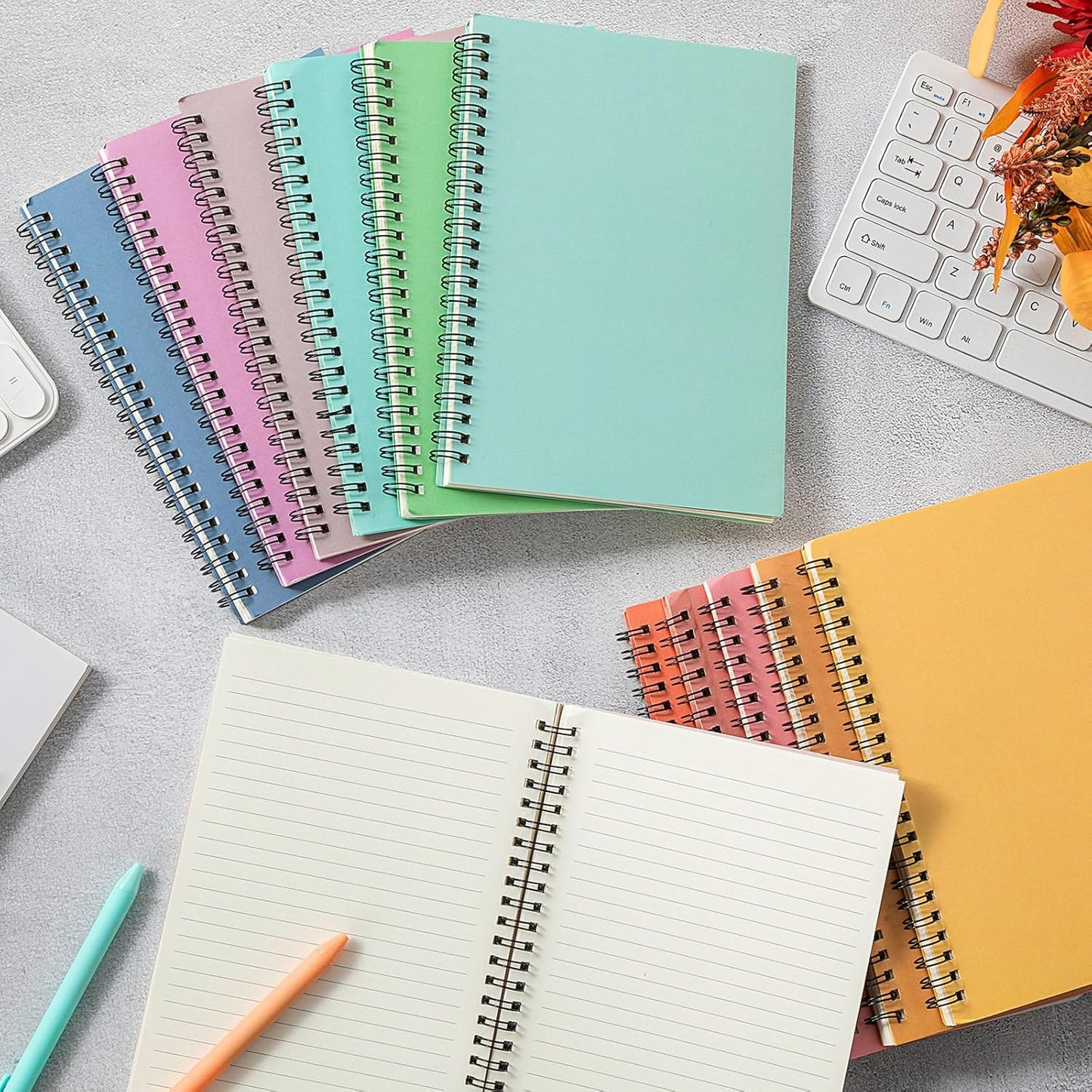 Fuutreo 12 Pcs Spiral Notebook for Work A5 8.3 x 5.7 Inch College Ruled Spiral Journal Notebook Kraft Cover Ruled Paper, 12 Color, 60 Sheets, 120 Pages for Office School(Candy Color)