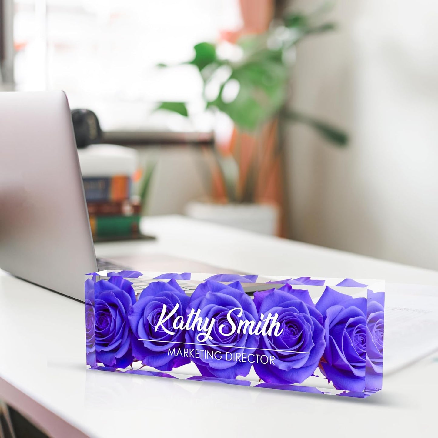 Personalized Name Plate for Desk, Custom Desk Name Plate, Acrylic Name Plate Office Desk Accessories, Personalized Office Gifts for Coworkers Teachers, Employee Appreciation Gifts (BigPurple)