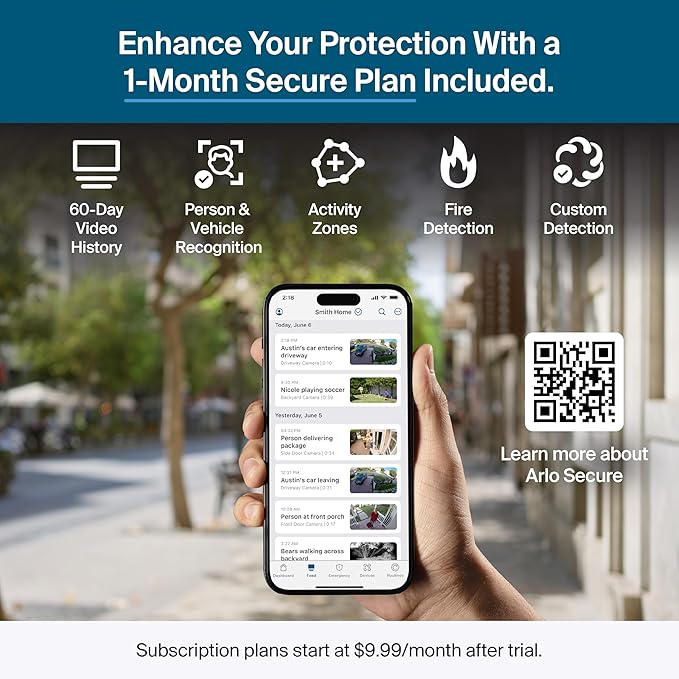 Arlo Pro Security Camera (6th Gen - 2025 Release) - 2K HDR, Battery Power, Event Captions, Emergency Response, 1-Month Trial of Secure Plan, 160° Field of View, Dual-Band WiFi, Spotlight, 2 Cam, White