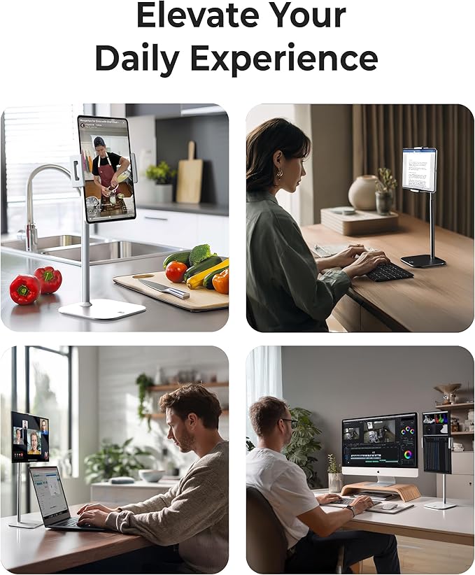 COOPER TabStand, 20" Tall iPad Stand for Desk, Portable Monitor Holder up to 17" Holds 4.4lb, Desktop Tablet Stand, Tablet Mount, Apple iPad Holder for Desk, for Samsung, Kindle, Fire (Night Black)