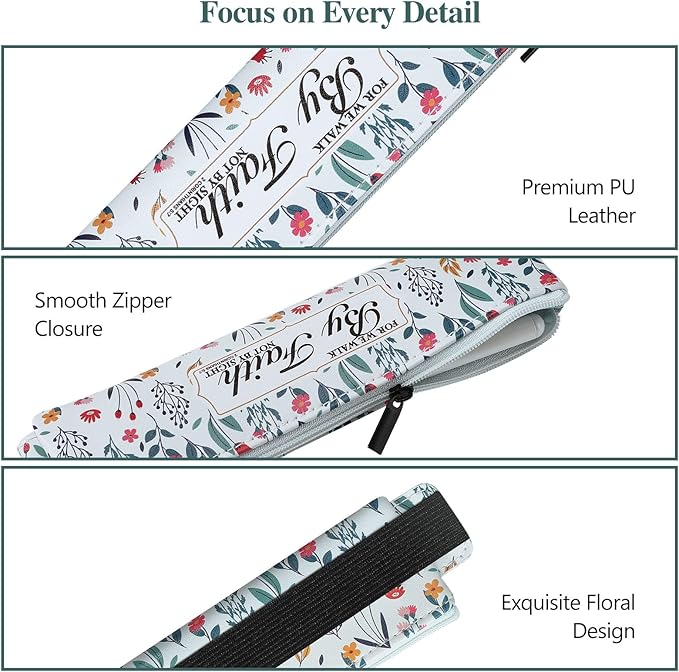 MoKo Elastic Pen Holder for Notebook, 4 Pieces PU Leather Pencil Case with Adjustable Band, Stationery School Supplies Zipper Bag for Planners, Journals, Book