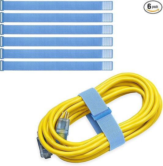 Wrap-It Storage Cinch Straps - 18" (6-Pack) Pacific - Extension Cord Storage Organizer and Cable Ties for Organizing Tools and Appliances