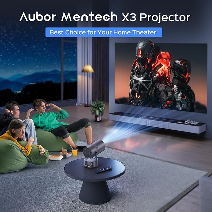 [Built-in Battery] Mini Projector with Wifi and Bluetooth, 4K 1080P Supported 270° Rotatable 150'' Screen Auto Keystone Home Outdoor Portable Smart Projector for Phone/TV/Laptop/HDMI, Iron Grey