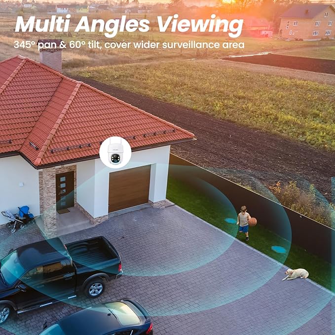 2K Cameras for Home Security-2.4G WiFi Outdoor Camera Wireless Solar/Battery Powered, 360° Viewing, Human Detection, Color Night Vision, Cloud/SD Storage B6 (B6-White-3pack-2.4G)