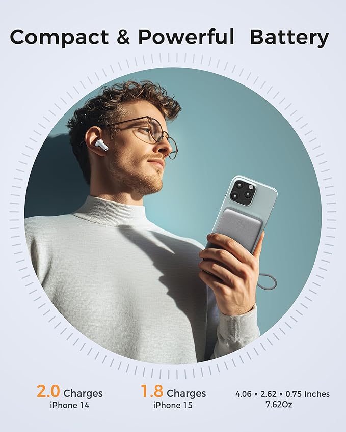 Wireless Portable Charger Qi2, 10,000mAh Magnetic Power Bank with PD 35W Fast Charging, Battery Pack with Built-in USB-C Cable and Stand, Travel Essentials for iPhone 16/15 Series