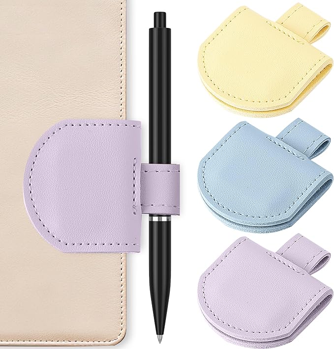 Magnetic Pen Loop Holder, Pencil Holder for Notebooks, Journals, Calendars, PU Leather 3 Pack