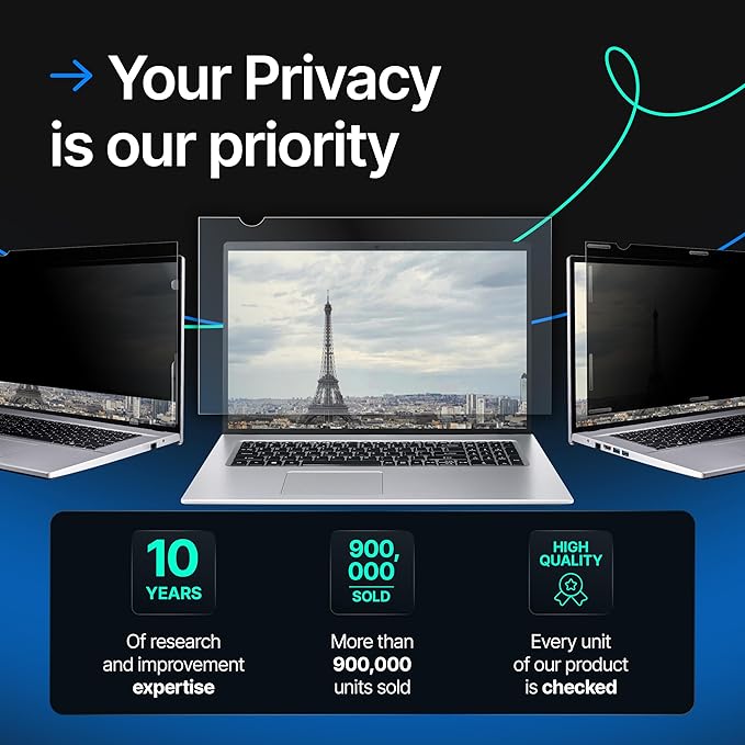 VINTEZ 15.6 Inch 16:9 Privacy Screen for Computer Monitor and Laptop - Anti Glare Protector Film Blue Light Filter Eye Protection - Computer Screen Privacy Shield, [1 Pack]