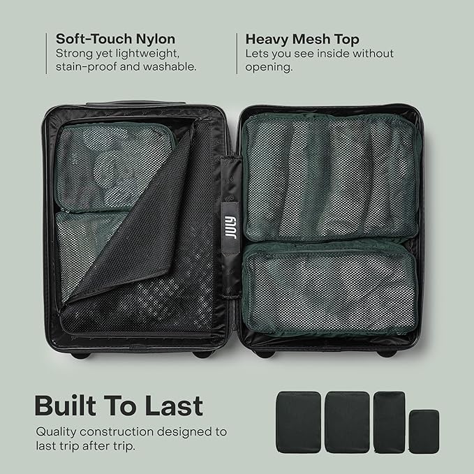 Packing Cells - 4 Set Packing Cubes Luggage Organizer Bags (S, M, 2 x L), Must-Have Suitcase Organizer for Travel, Road Trip & Camping Accessories, Stain-proof, Washable, 3 Sizes - Forest