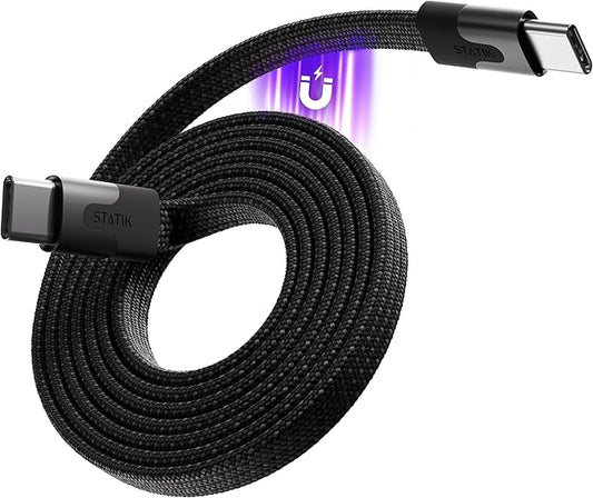 Statik MagStack USB C to USB C Cable, Magnetic Anti Tangle Flat Type C Charger Fast Charging Cord, Magnetic Charging Cable, Compatible with iPhone 16 Pro Max, 15, Galaxy S24 Ultra, 100W 3FT/1M