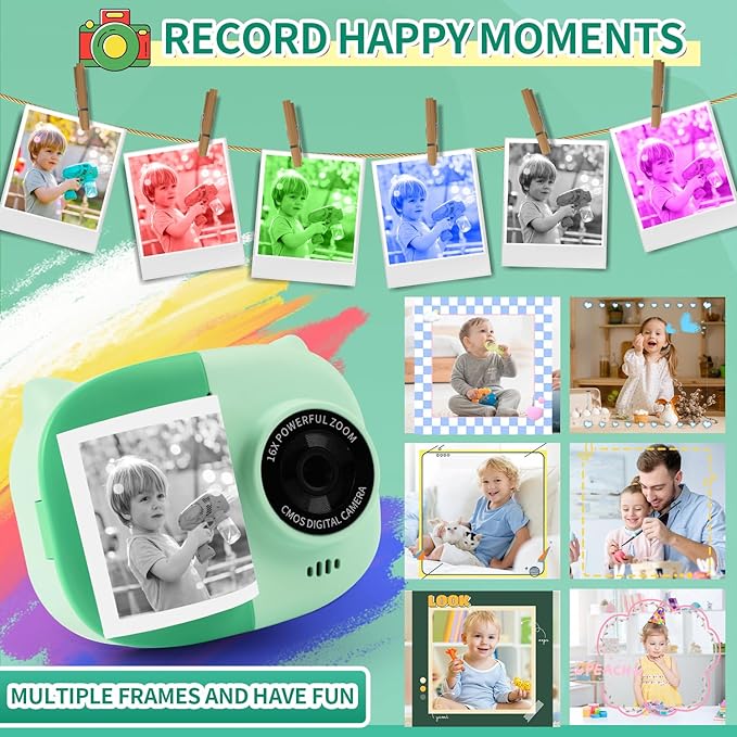 Rongta Instant Print Camera for Kids, Children Portable Photo Printer for Birthday Gifts, Kids Toys, 2.4 Inch Screen Kid Digital Camera for Girls Boys Age 3 4 5 6 7 8 9 10(Green)