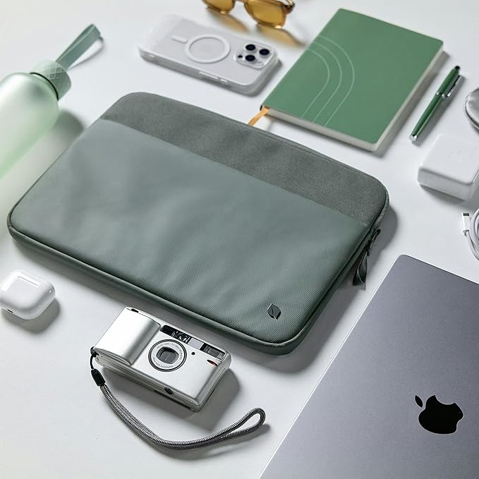 Incase A.R.C. Sleeve with ReSpun Recycled Polyester - 15 inch and 16 inch MacBook/Laptop & iPad/Tablet Case - Cushioned Faux Fur Lining, External Zippered Slip Pocket - Smoked Ivy