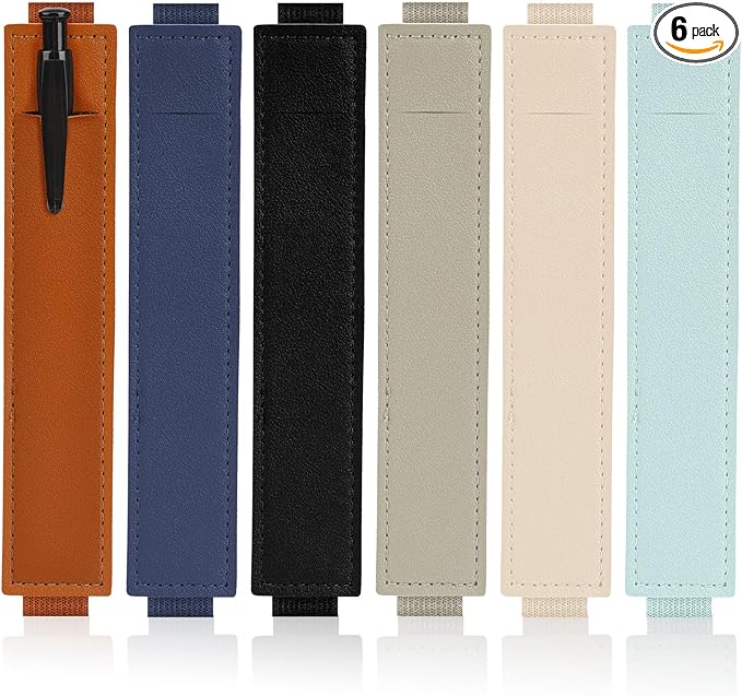 6 Pcs Adjustable Pen Holder Elastic Band Pencil Pouch Colorful PU Leather Pen Sleeve Journal Pencil Holder for Planners Notebook Binders and Books