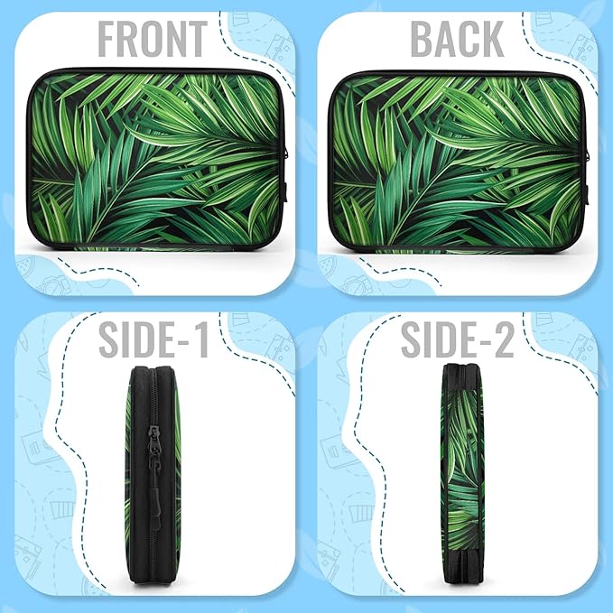 Green Tropical Leaves Electronics Travel Organizer Case, Tech Accessories Cable Storage Bag for Cords, Charger, Phone, Hard Drive