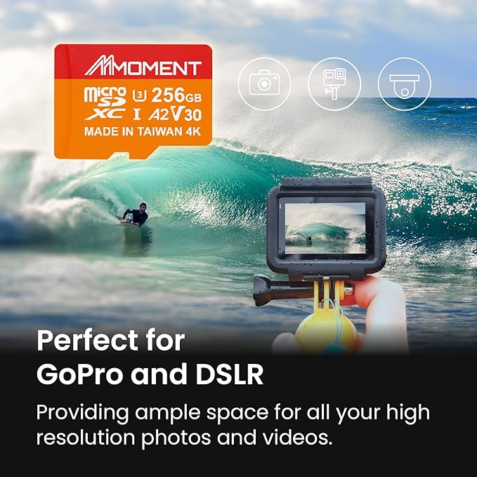 MMOMENT 256GB Micro SDXC Card, A2, UHS-I, U3, V30, Class 10 Compatible, Read Speed Up to 160 MB/s, Write Speed Up to 120 MB/s, SD Adapter Included
