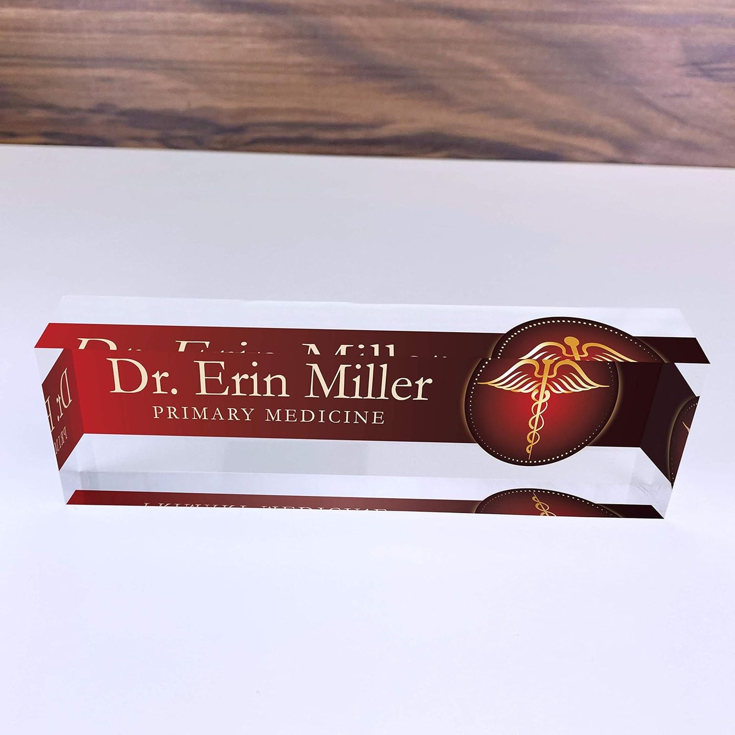 Artblox Office Desk Name Plate Personalized | Custom Name Plates For Desks | Medic Design On Clear Acrylic Glass | Cute Office Desk Accessories Customized Gifts - (8" x 2.5")